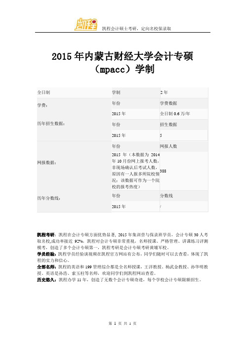 2015年内蒙古财经大学会计专硕(mpacc)学制