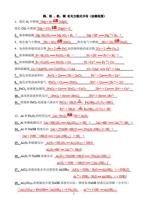 高一化学镁、铁、铝、铜方程式