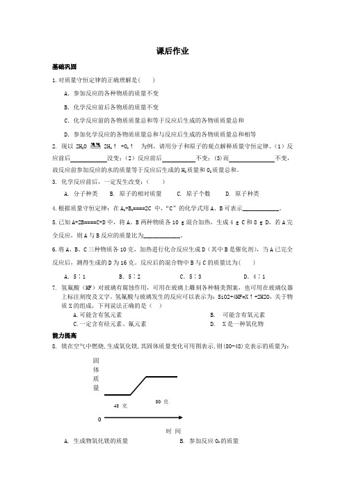 化学人教版九年级上册质量守恒定律练习