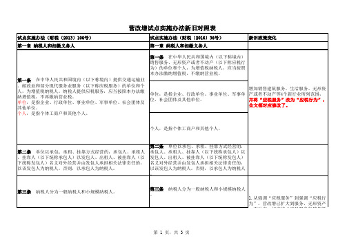 营改增新旧税率对照表