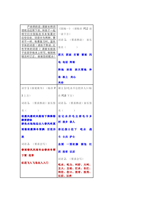 部编版一年级下册语文认读词语和听写词语