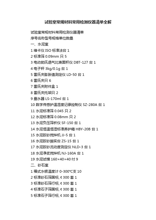 试验室常规材料常用检测仪器清单全解