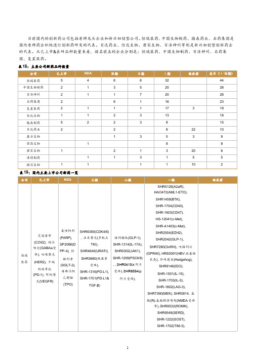 国内主要医药公司新药汇总