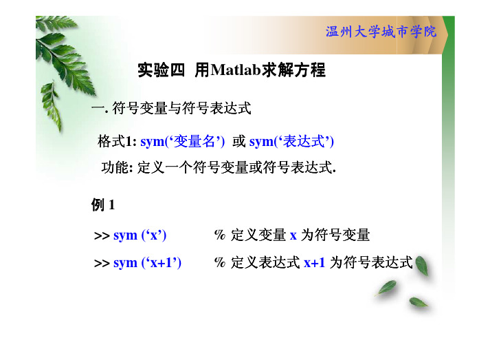 实验四 用Matlab求解方程