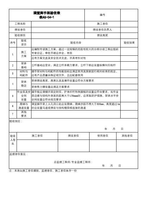 满堂脚手架验收表