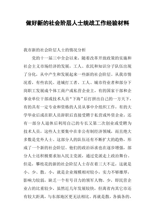 做好新的社会阶层人士统战工作经验材料