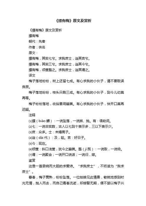 《摽有梅》原文及赏析