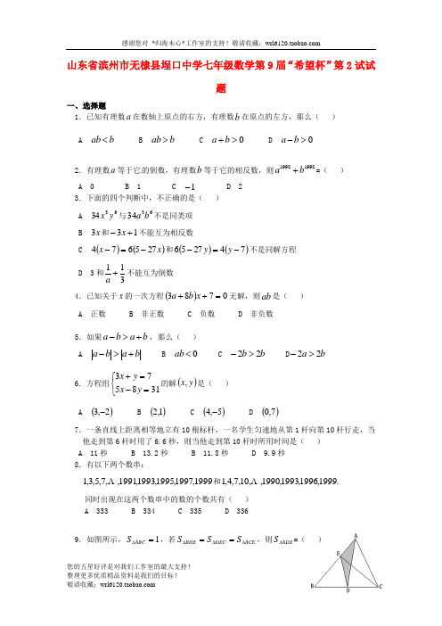 七年级数学第9届“希望杯”第2试试题