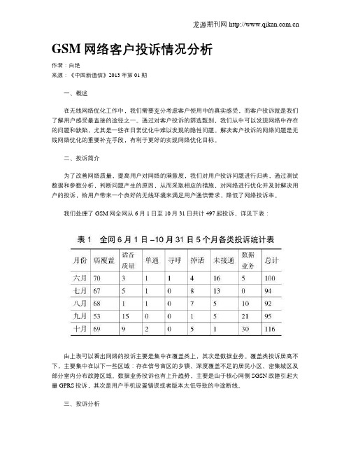 GSM网络客户投诉情况分析