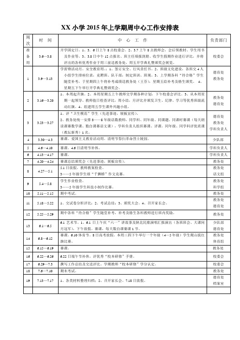 xx小学2015年春学期周工作安排表