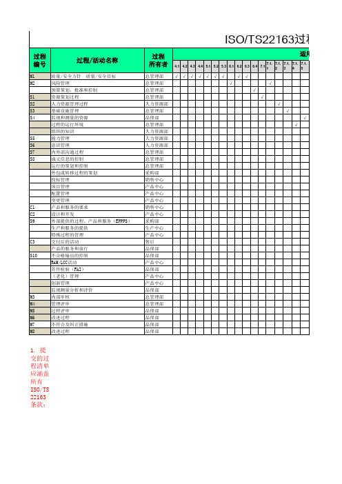 TS22163过程清单