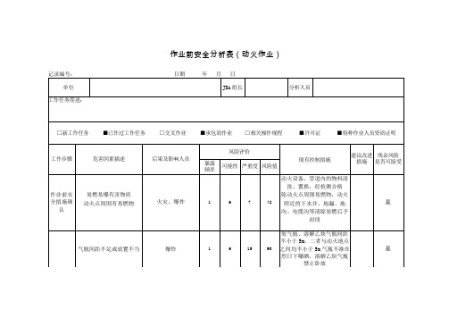 作业前安全分析表JSA(动火作业)