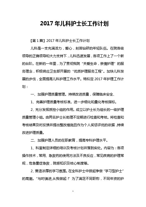 2017年儿科护士长工作计划