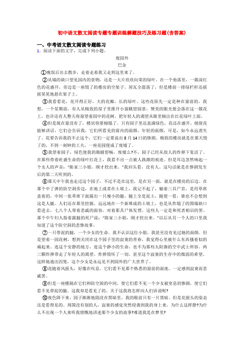 初中语文散文阅读专题专题训练解题技巧及练习题(含答案)