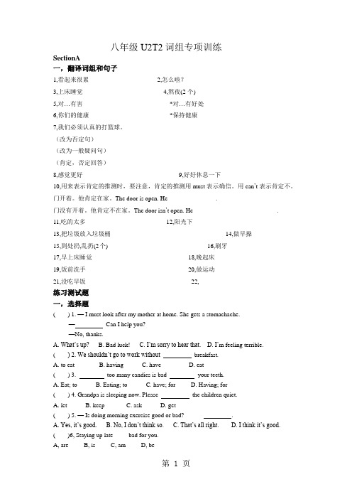 仁爱 八年级上Unit 2 Topic 2 词组课后专项训练-word文档