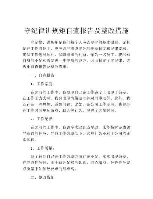 守纪律讲规矩自查报告及整改措施