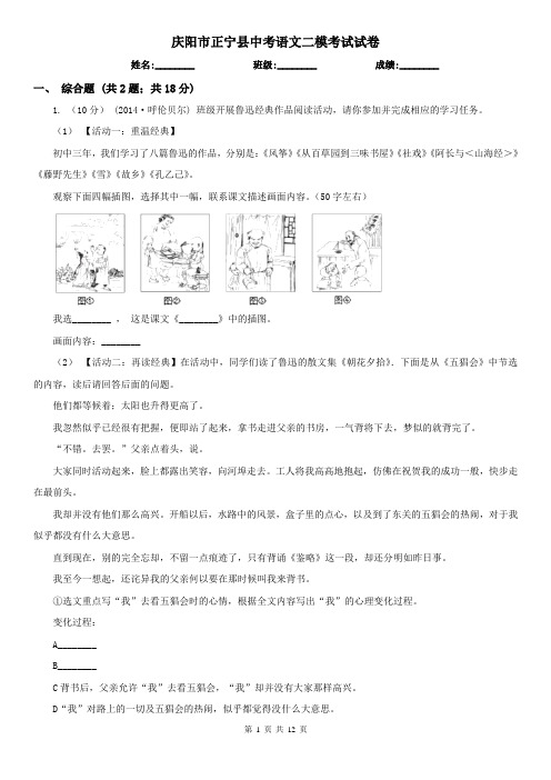 庆阳市正宁县中考语文二模考试试卷