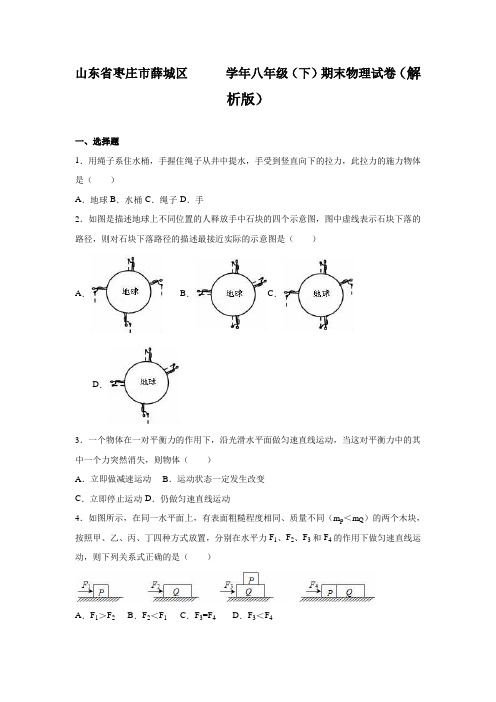 山东省枣庄市薛城区八年级(下)期末物理试卷(解析版)