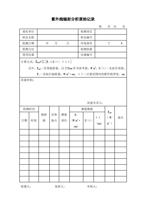 紫外线辐射分析原始记录