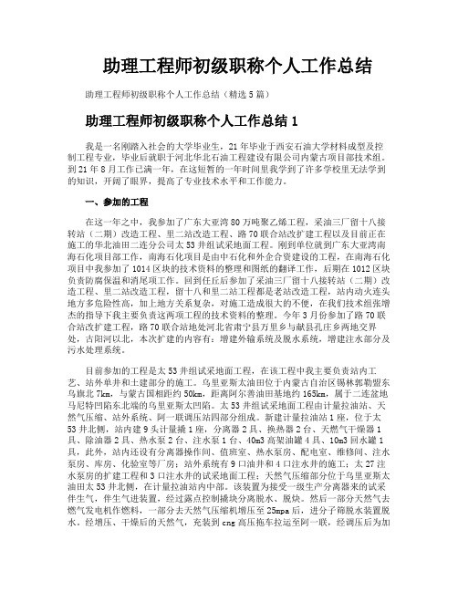 助理工程师初级职称个人工作总结