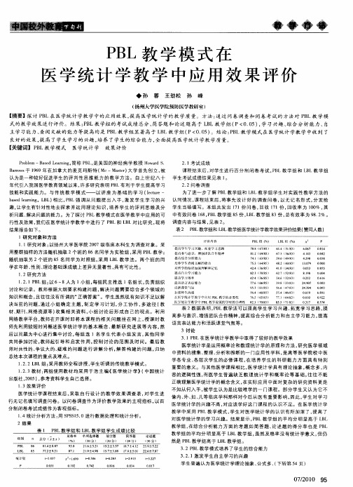 PBL教学模式在医学统计学教学中应用效果评价