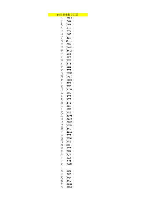 98五笔难打字汇总