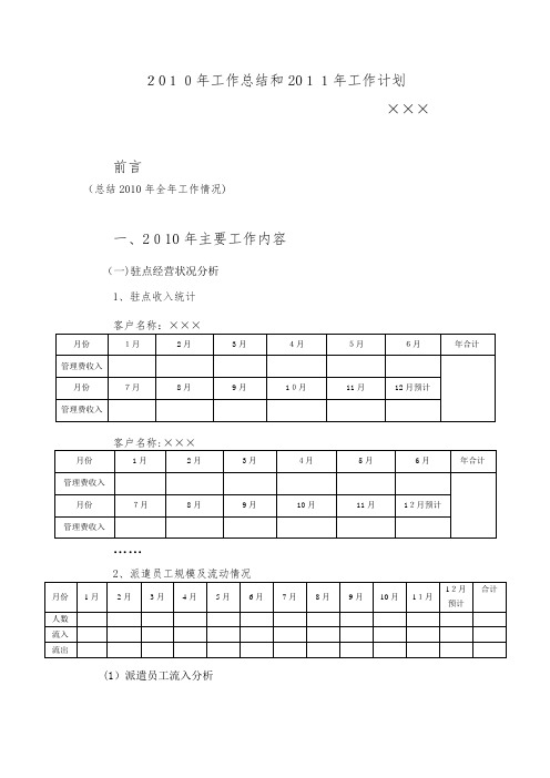 2010年度工作总结和2011年工作计划模板(XXX)