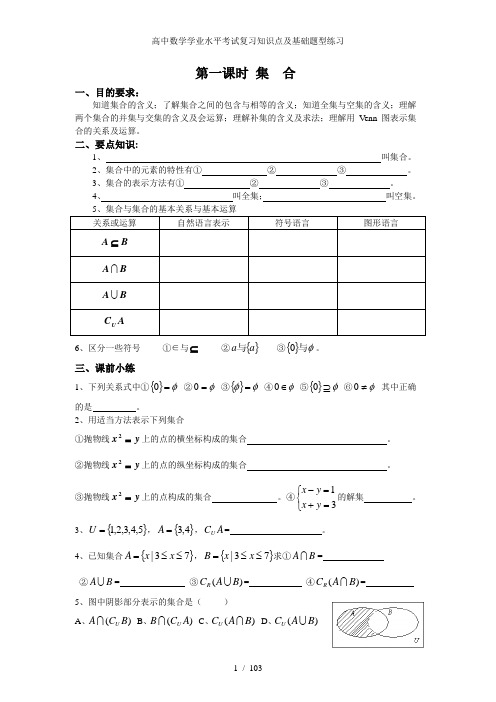 高中数学学业水平考试复习知识点及基础题型练习