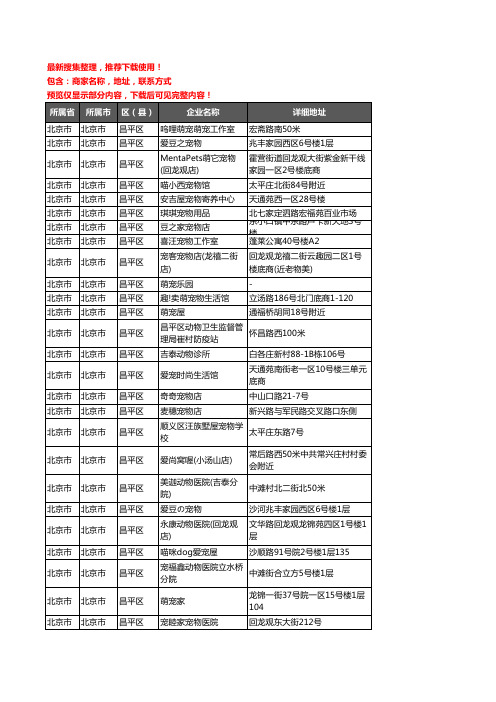 新版北京市北京市昌平区宠物企业公司商家户名录单联系方式地址大全312家