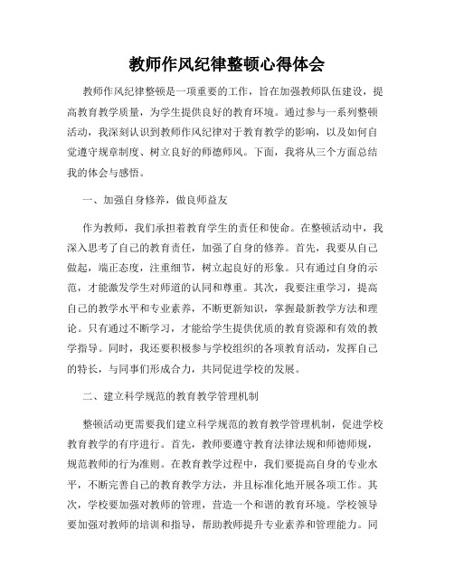 教师作风纪律整顿心得体会