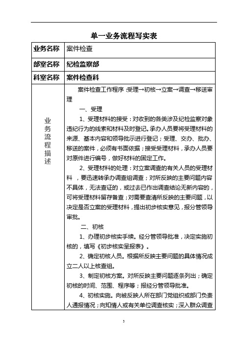 案件检查业务流程写实表4.1