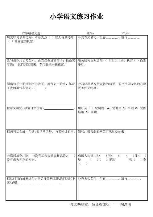 小学六年级语文课堂延伸练习III (91)