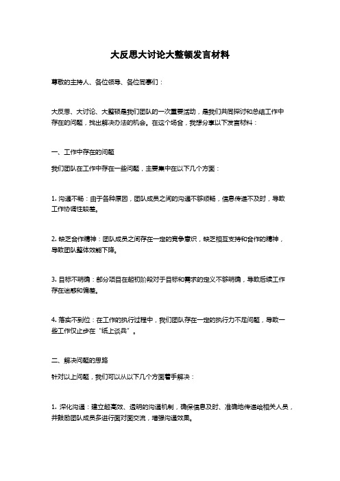 大反思大讨论大整顿发言材料