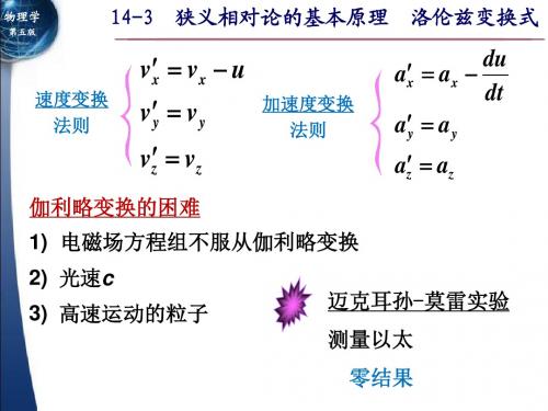 14-3  狭义相对论的基本原理  洛伦兹变换式