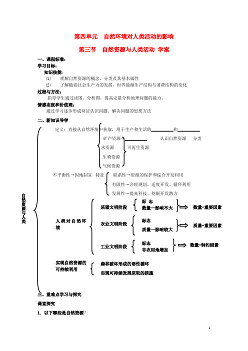 高中地理 第四单元 自然环境对人类活动的影响学案 湘教版必修1