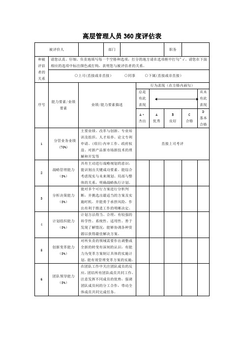 高层管理人员360度评估表