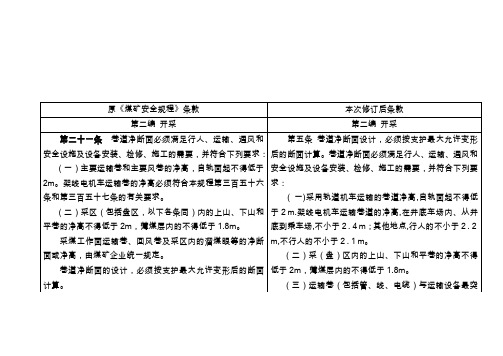 煤矿安全规程运输专业新旧对比