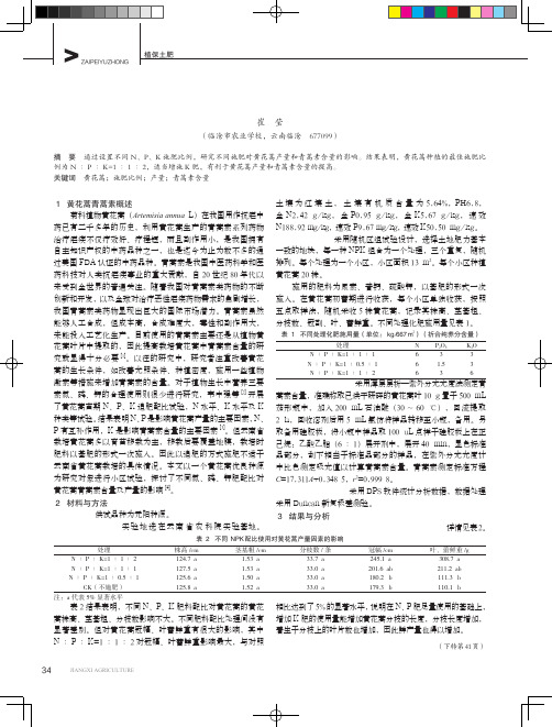 氮磷钾肥配比对黄花蒿青蒿素含量及产量的影响