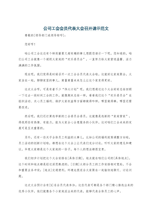 公司工会会员代表大会召开请示范文