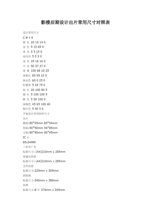 影楼后期设计出片常用尺寸对照表