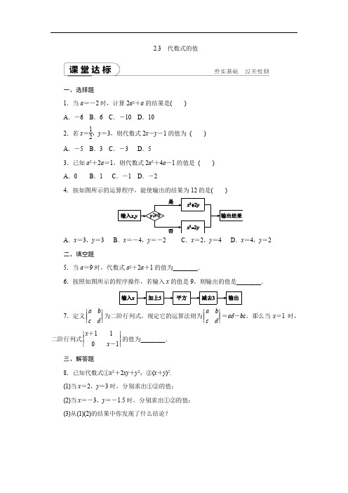 湘教版数学七年级上册_课时作业：代数式的值