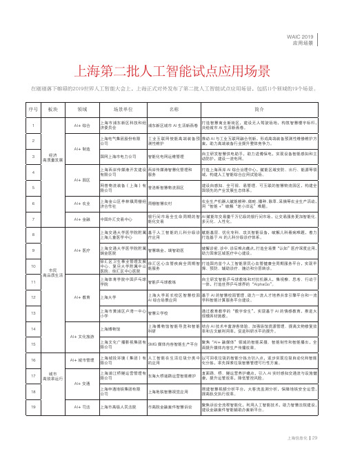 上海第二批人工智能试点应用场景