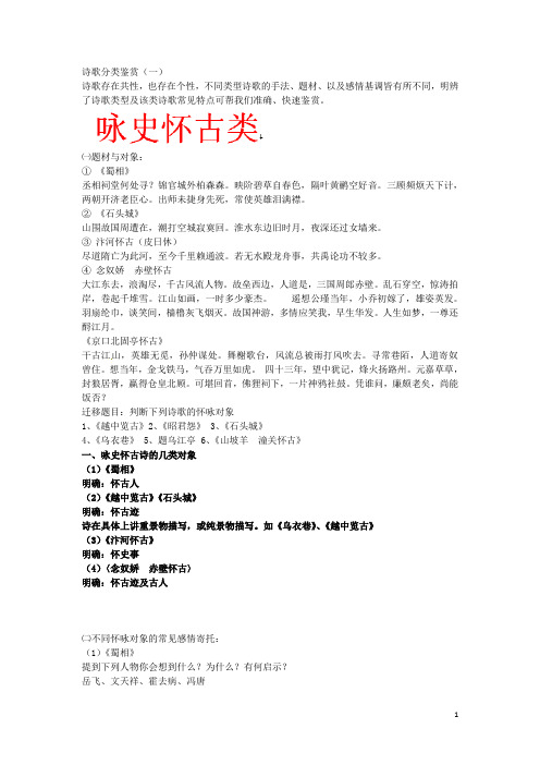 陕西省汉中市陕飞二中高三语文复习资料 咏史怀古诗 新人教版