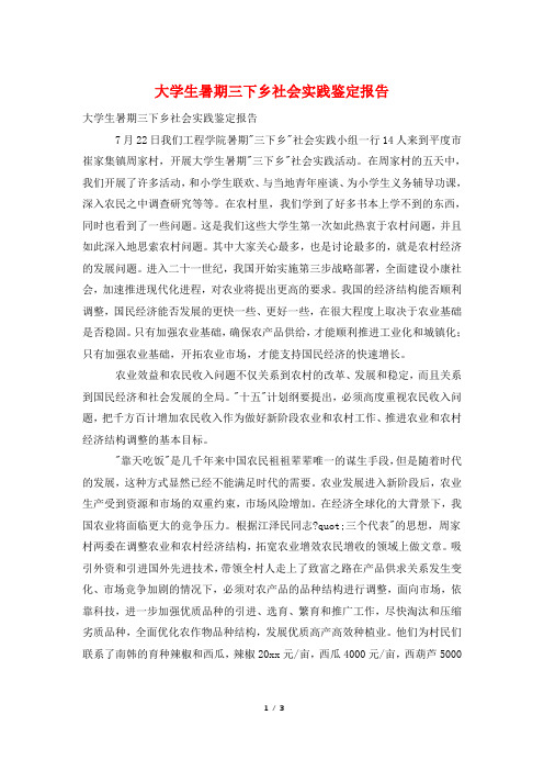 大学生暑期三下乡社会实践鉴定报告