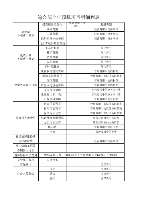 预算支出项目明细