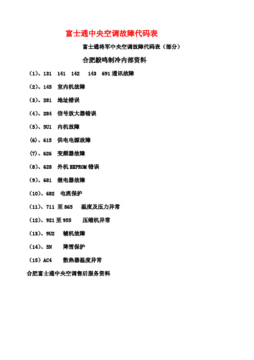 富士通中央空调故障代码表