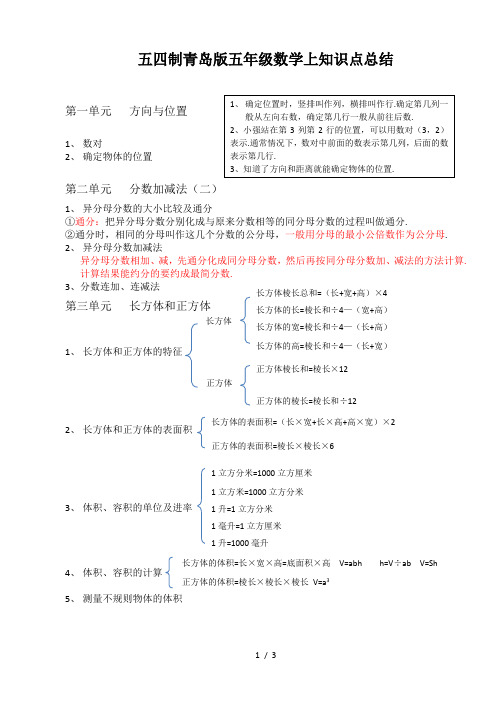 最新五四制青岛版五年级数学上知识点总结