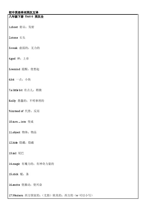 初中英语精品资料八年级下册第六单元单词默写(英汉互译)