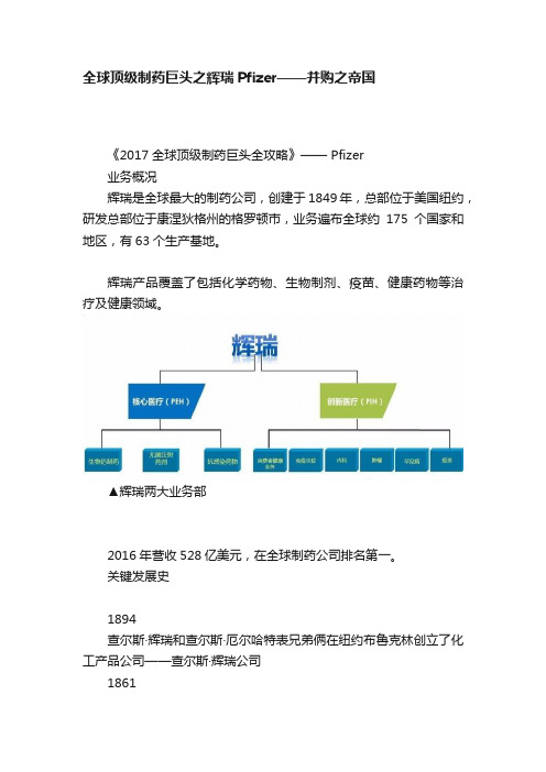 全球顶级制药巨头之辉瑞Pfizer——并购之帝国