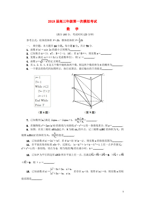 江苏省泰州市2019届高三数学第一次模拟考试试题